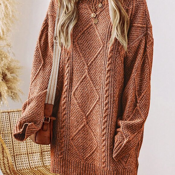Brown Women's Casual Textured Knit Oversized Loose Fit Dress - Picture 3 of 10